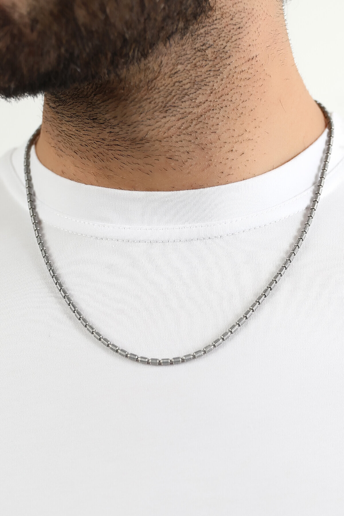 Gümüş Kareli Yuvarlak  Erkek Kolye 