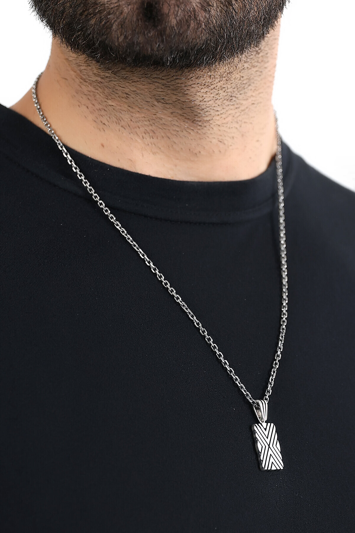 Gümüş Klasik Çizgili Desenli Kolye Ucu 