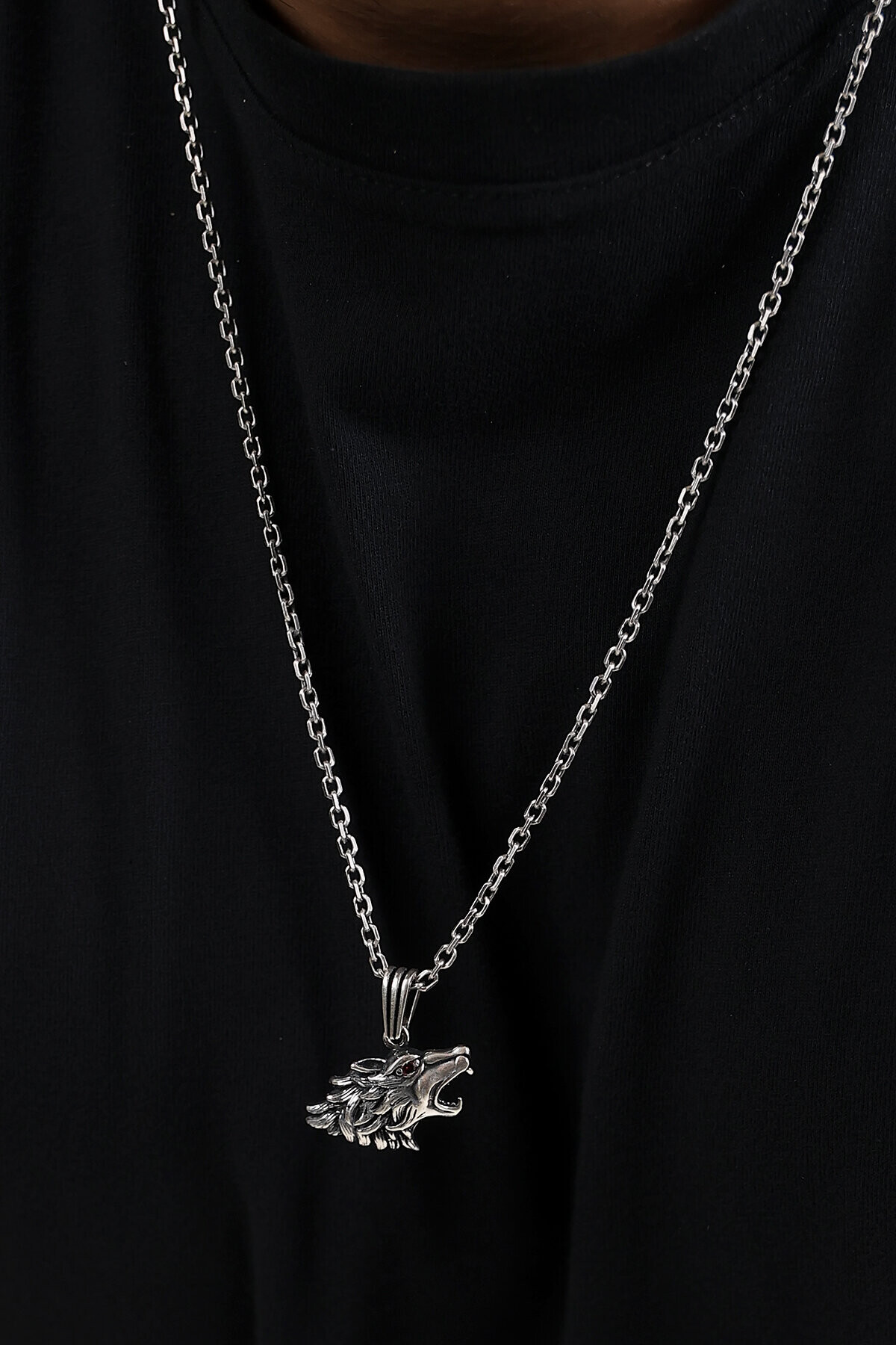 Gümüş Kurt Figürlü Kolye Ucu 