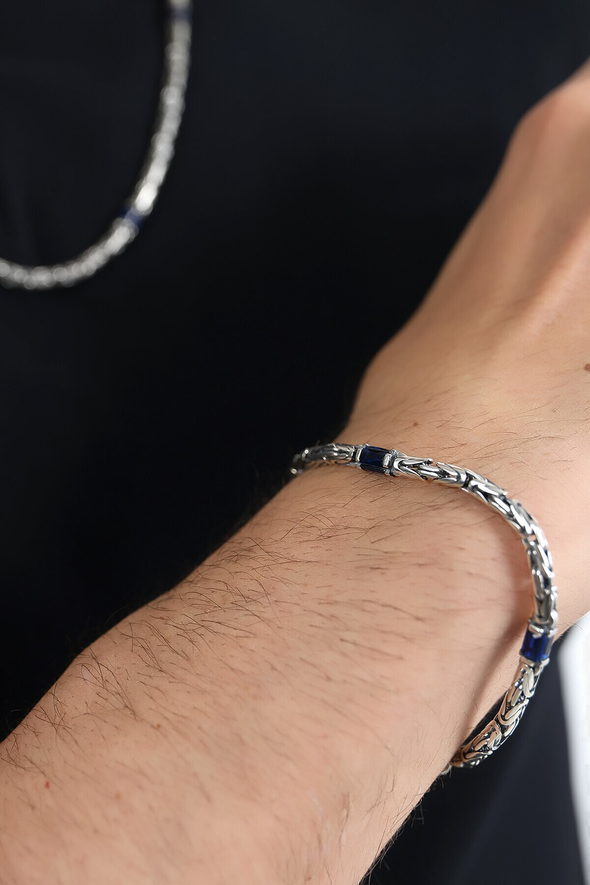 Gümüş Lacivert Taşlı Kral Erkek Bileklik