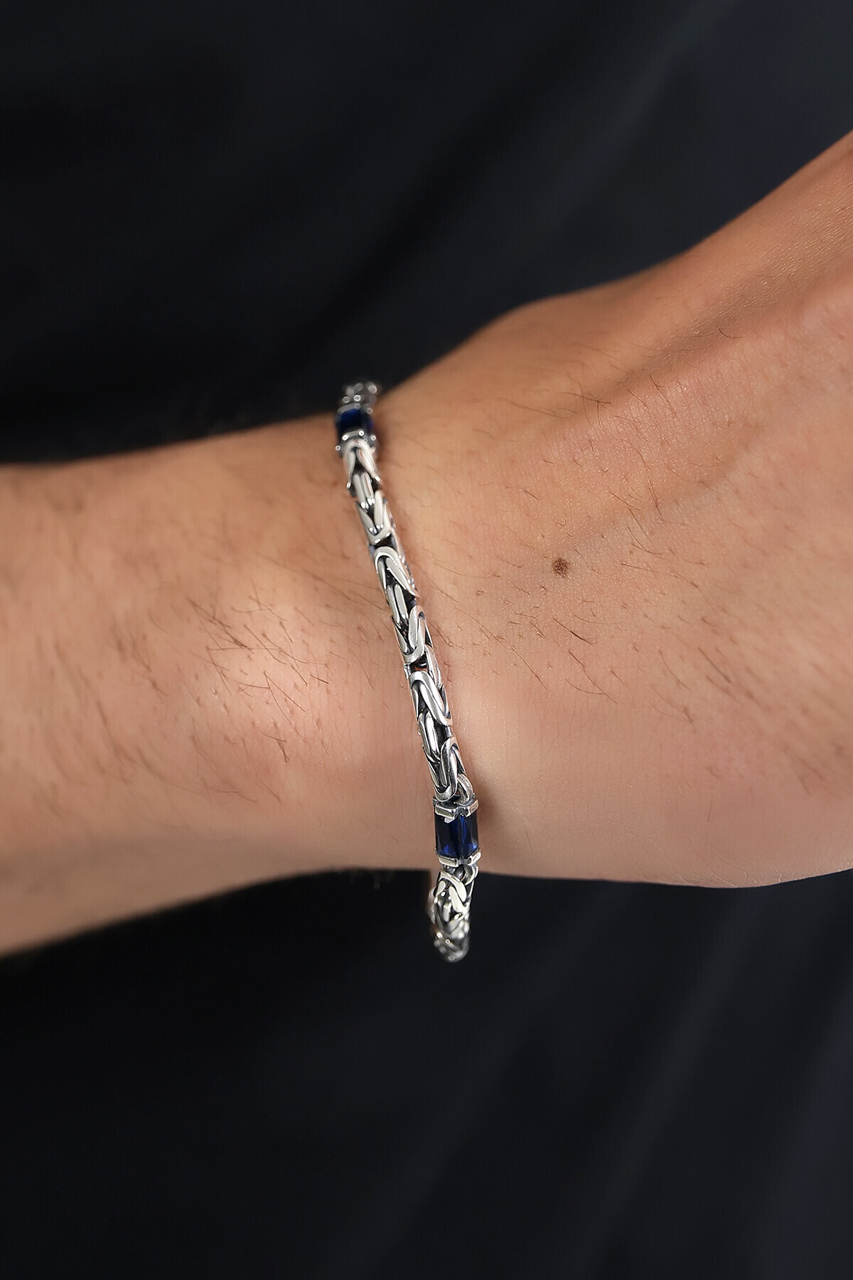 Gümüş Lacivert Taşlı Kral Erkek Bileklik