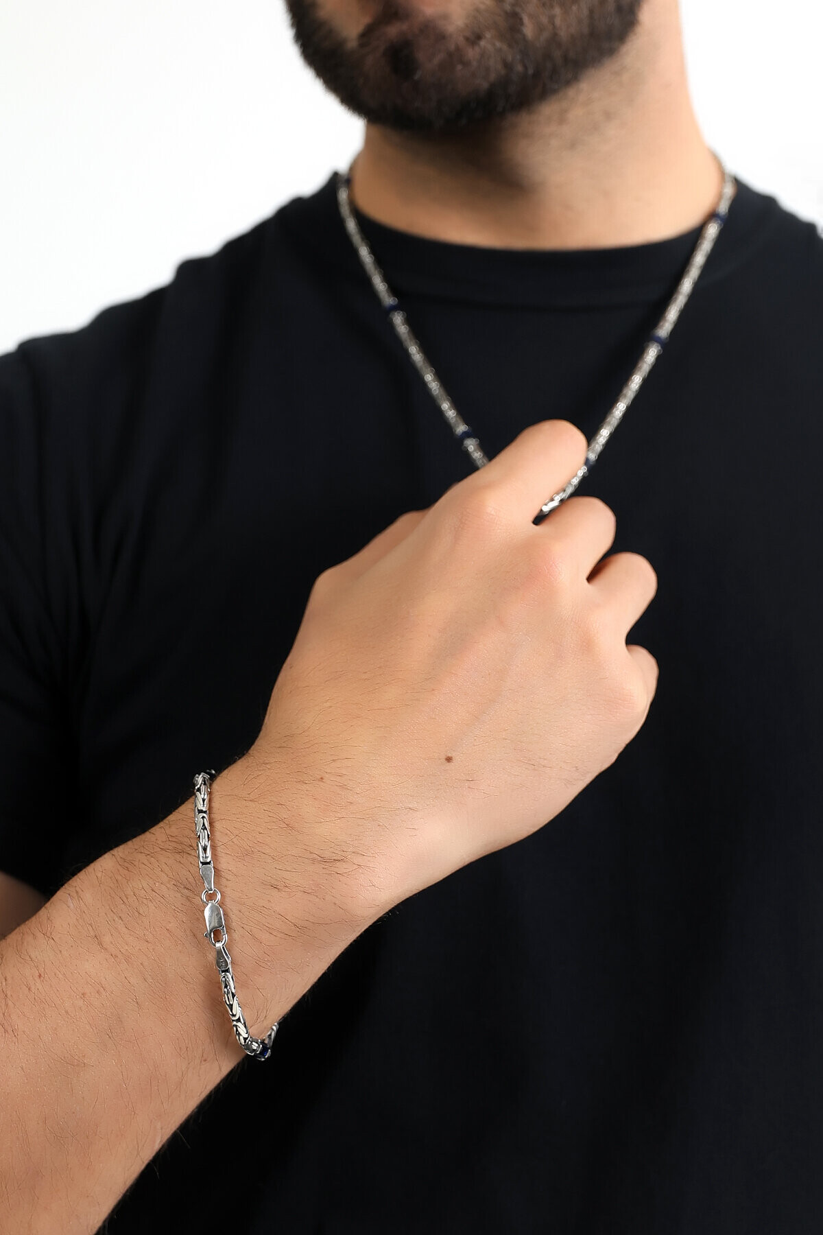 Gümüş Lacivert Taşlı Kral Erkek Bileklik