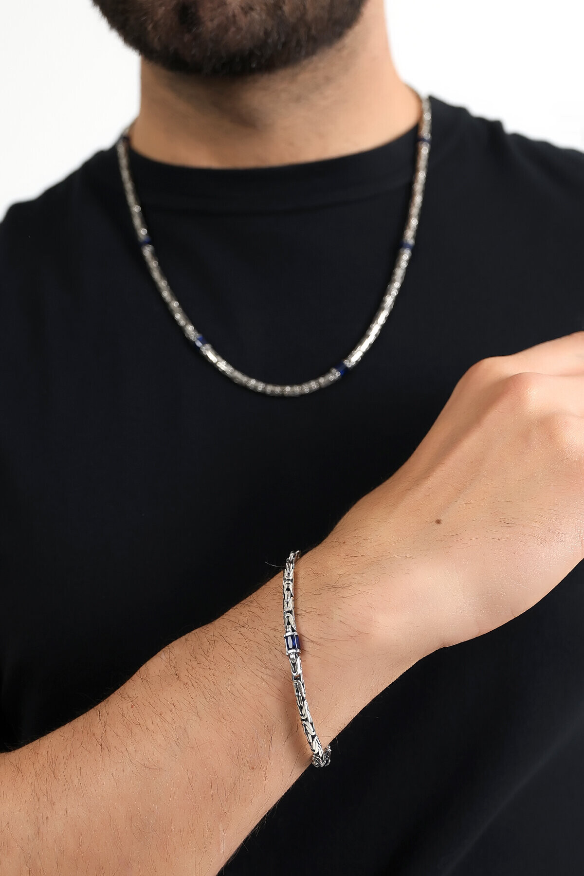 Gümüş Lacivert Taşlı Kral Erkek Bileklik