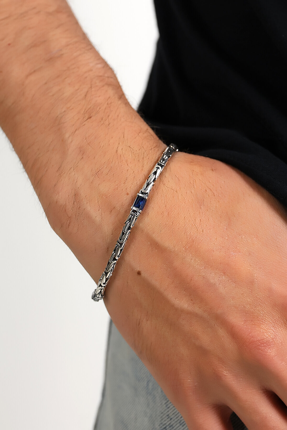 Gümüş Lacivert Taşlı Kral Erkek Bileklik