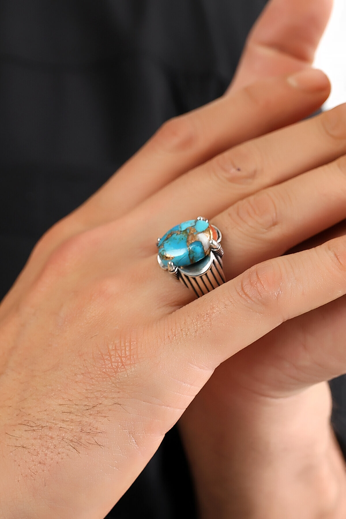 Gümüş Meksika Turkuazı Taşlı Yüzük 