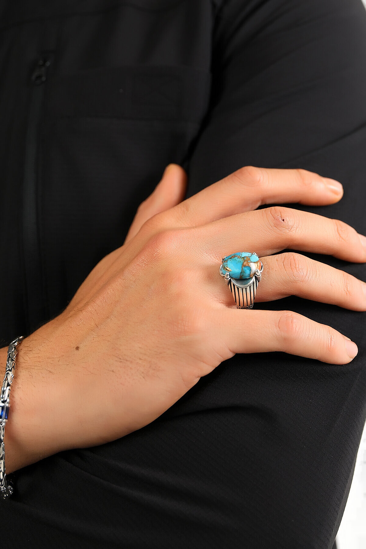 Gümüş Meksika Turkuazı Taşlı Yüzük 