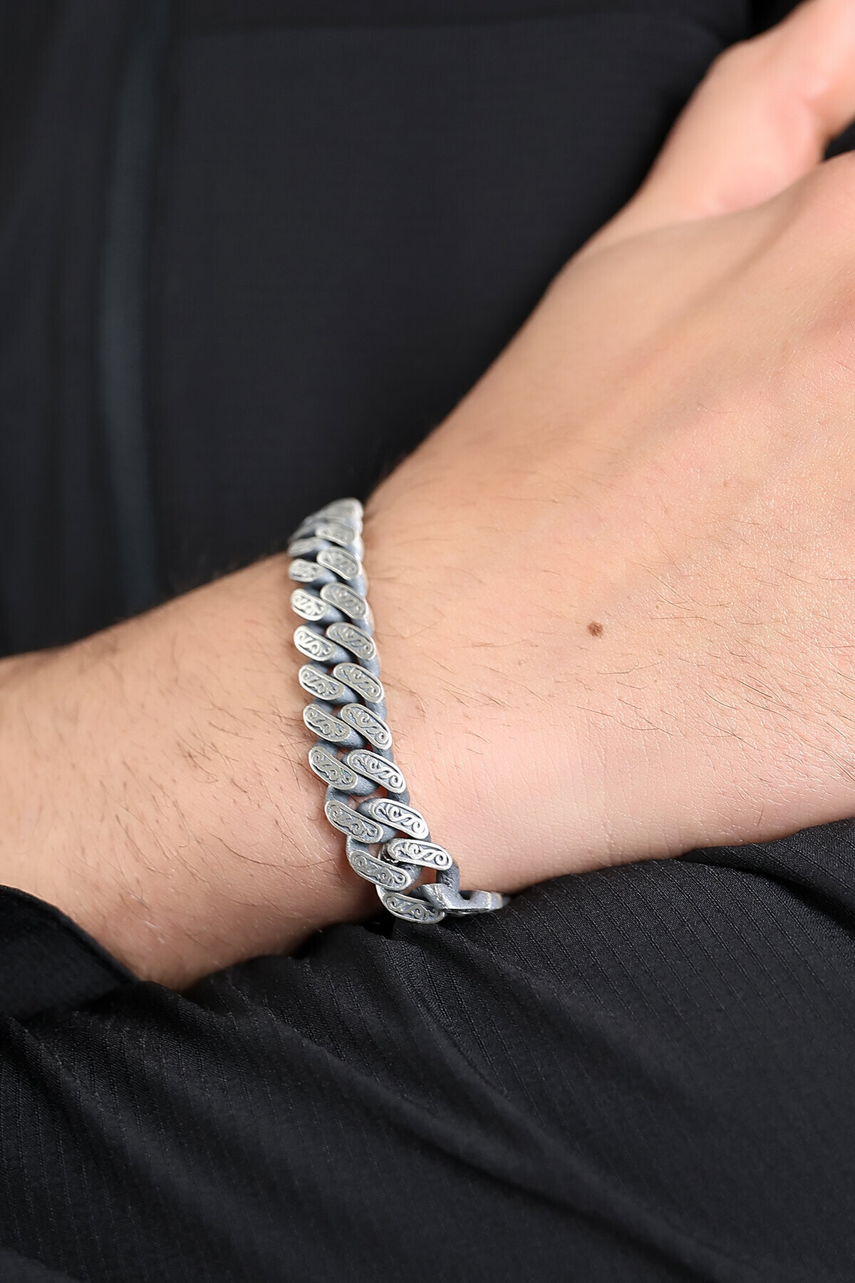 Gümüş Motif Kalemli Erkek Bileklik