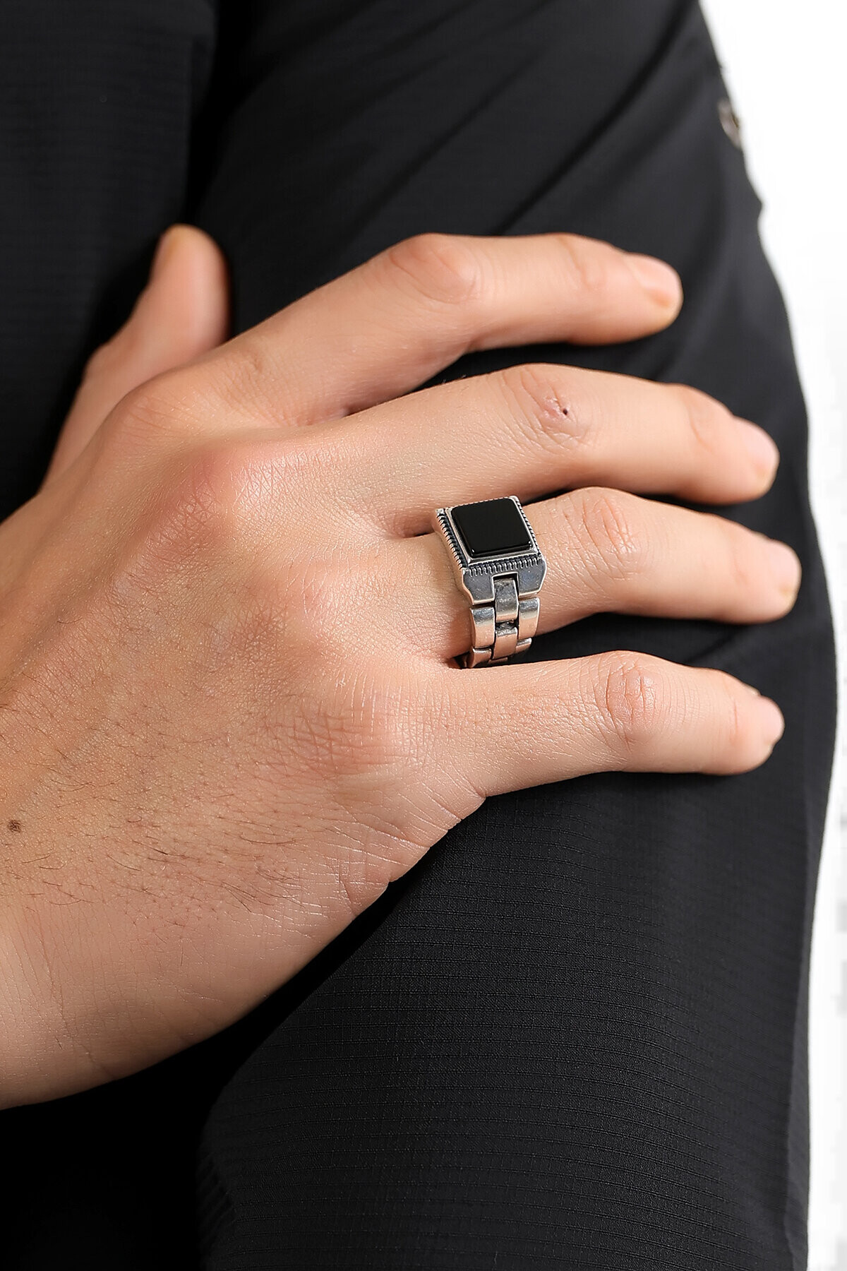 Gümüş Oniks Taşlı Kare Model  Yüzük