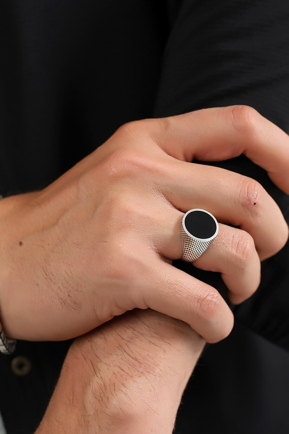 Gümüş Oniks Taşlı Oval Yüzük 