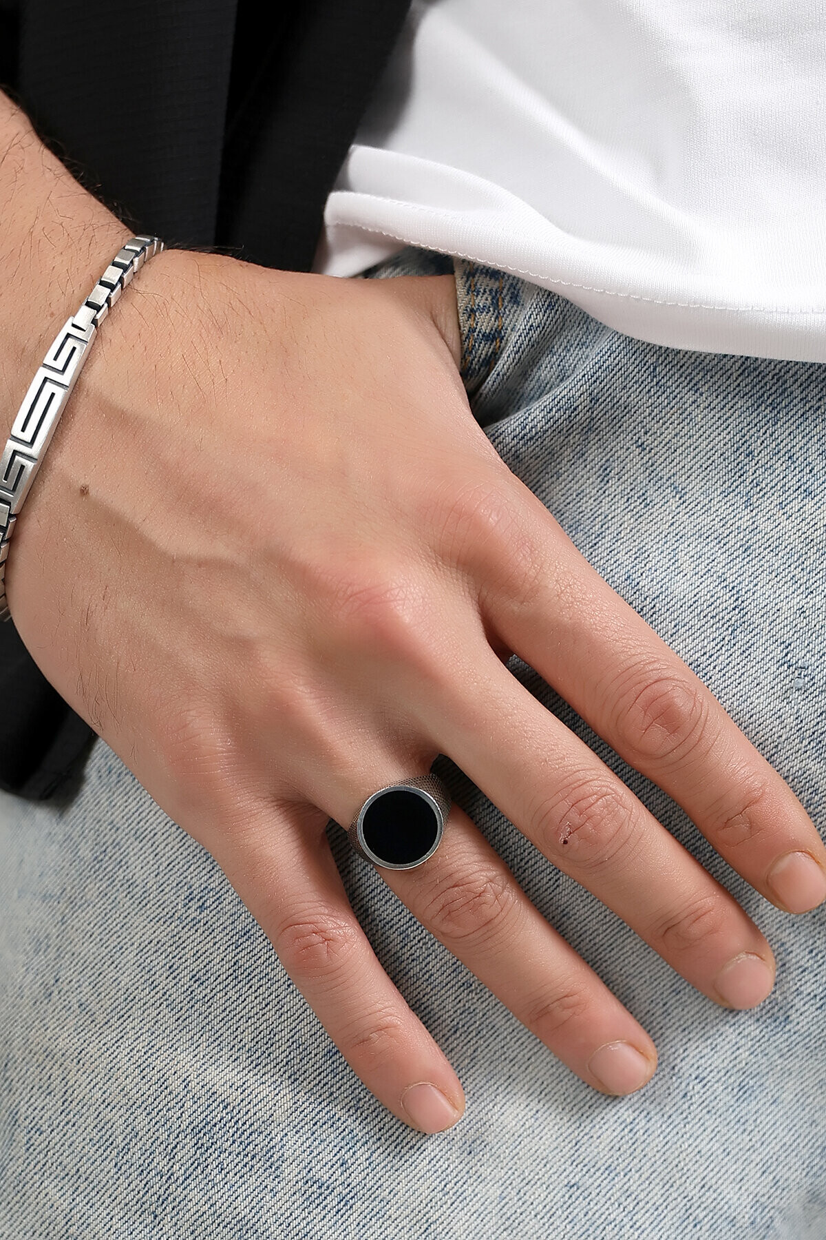 Gümüş Oniks Taşlı Oval Yüzük 