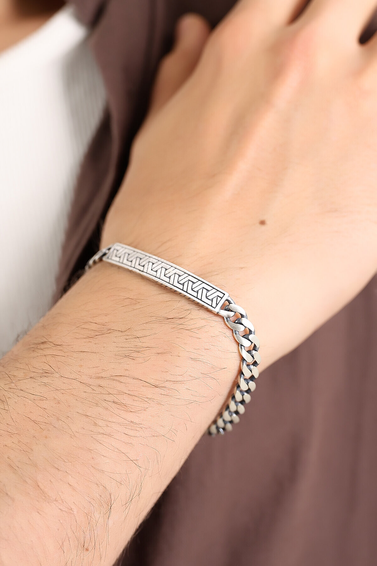 Gümüş Örgü Desenli Gurmet Zincirli Bileklik