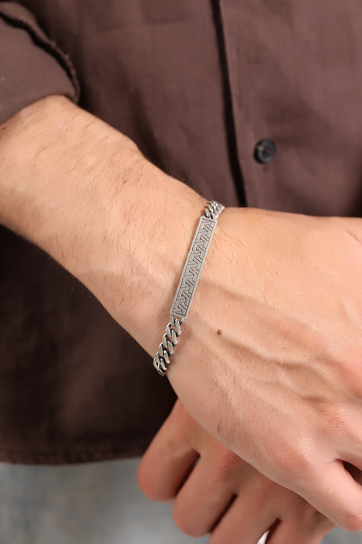 Gümüş Örgü Desenli Gurmet Zincirli Bileklik