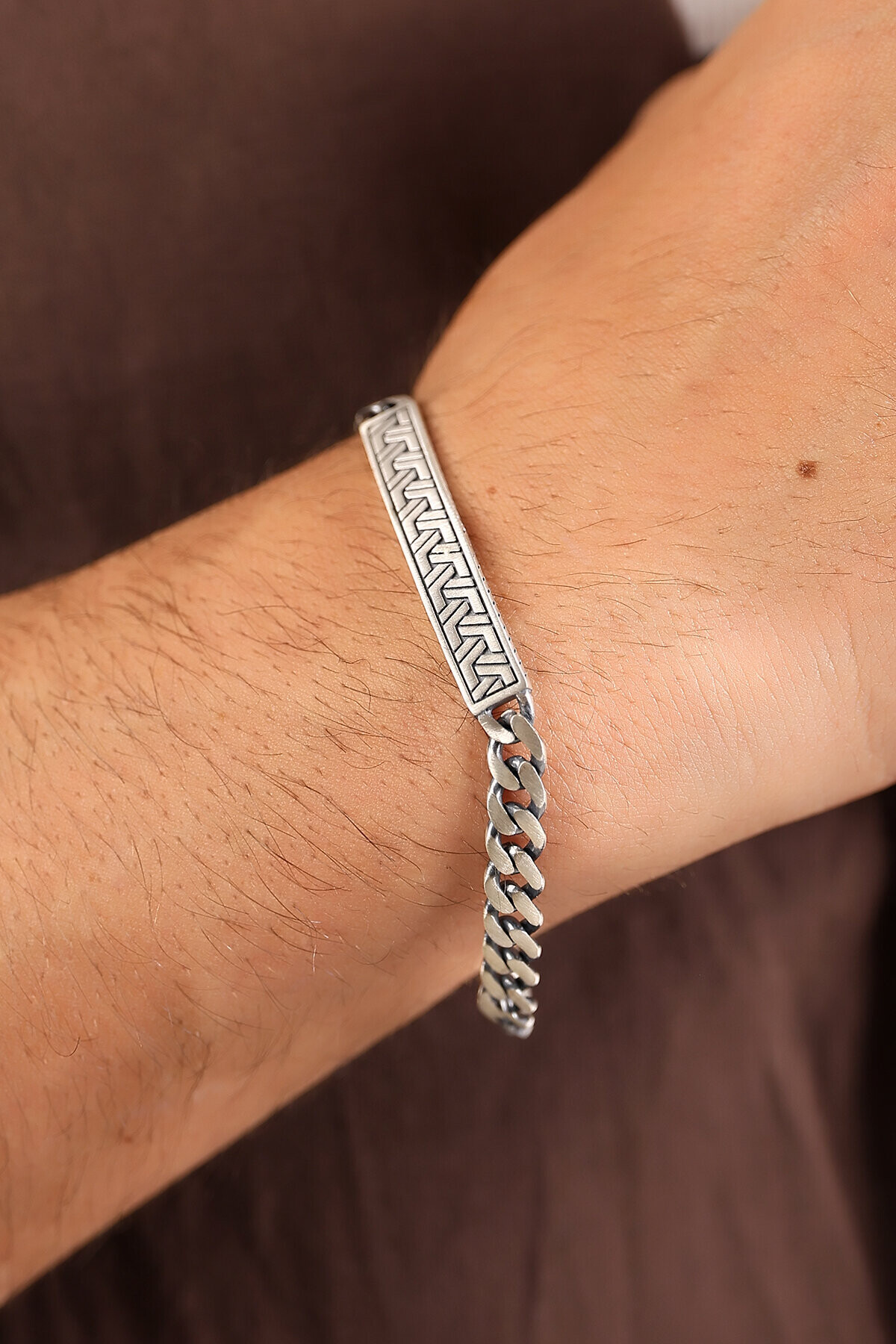 Gümüş Örgü Desenli Gurmet Zincirli Bileklik