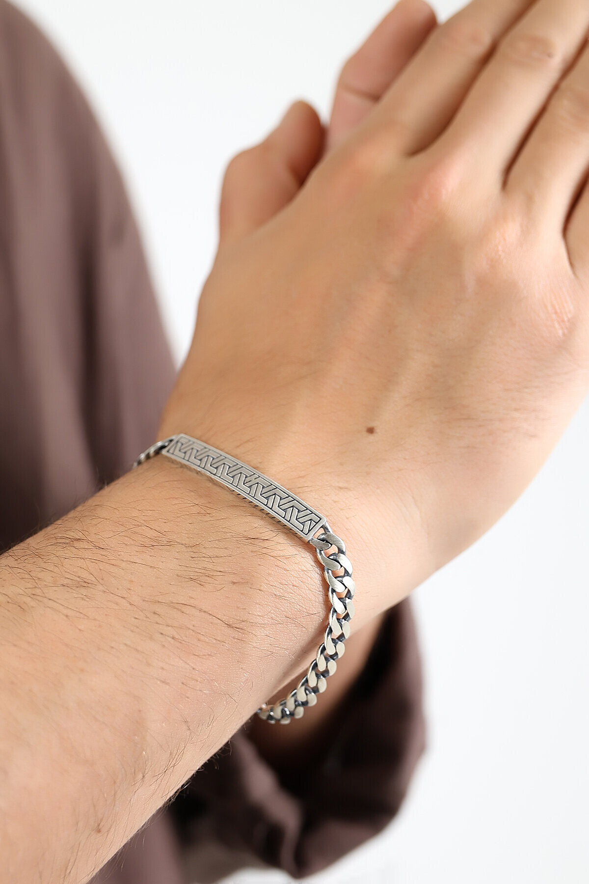 Gümüş Örgü Desenli Gurmet Zincirli Bileklik