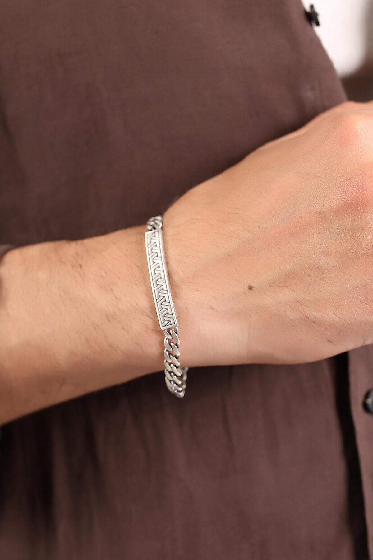 Gümüş Örgü Desenli Gurmet Zincirli Bileklik