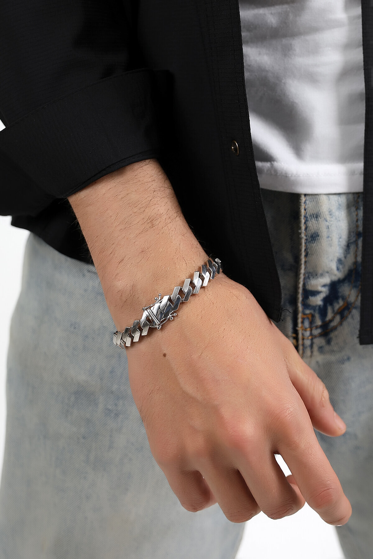 Gümüş Orijinal Beyaz Monaco Unısex Bileklik