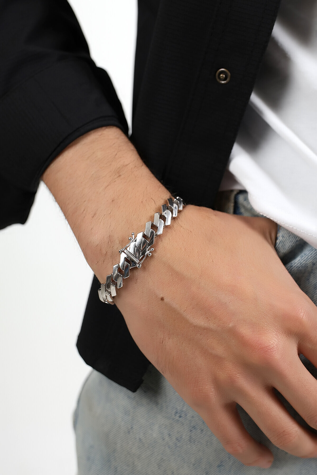 Gümüş Orijinal Beyaz Monaco Unısex Bileklik