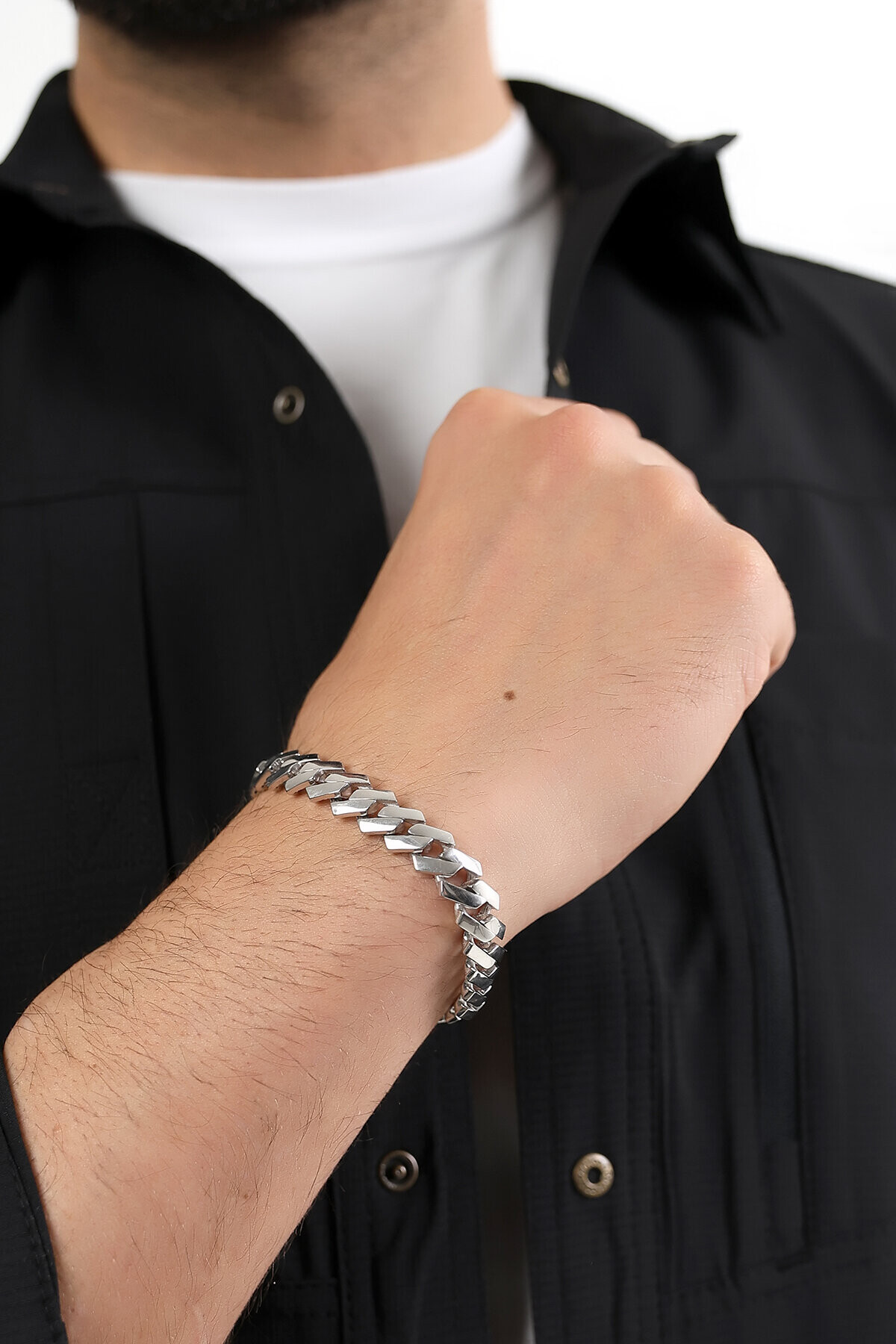 Gümüş Orijinal Beyaz Monaco Unısex Bileklik