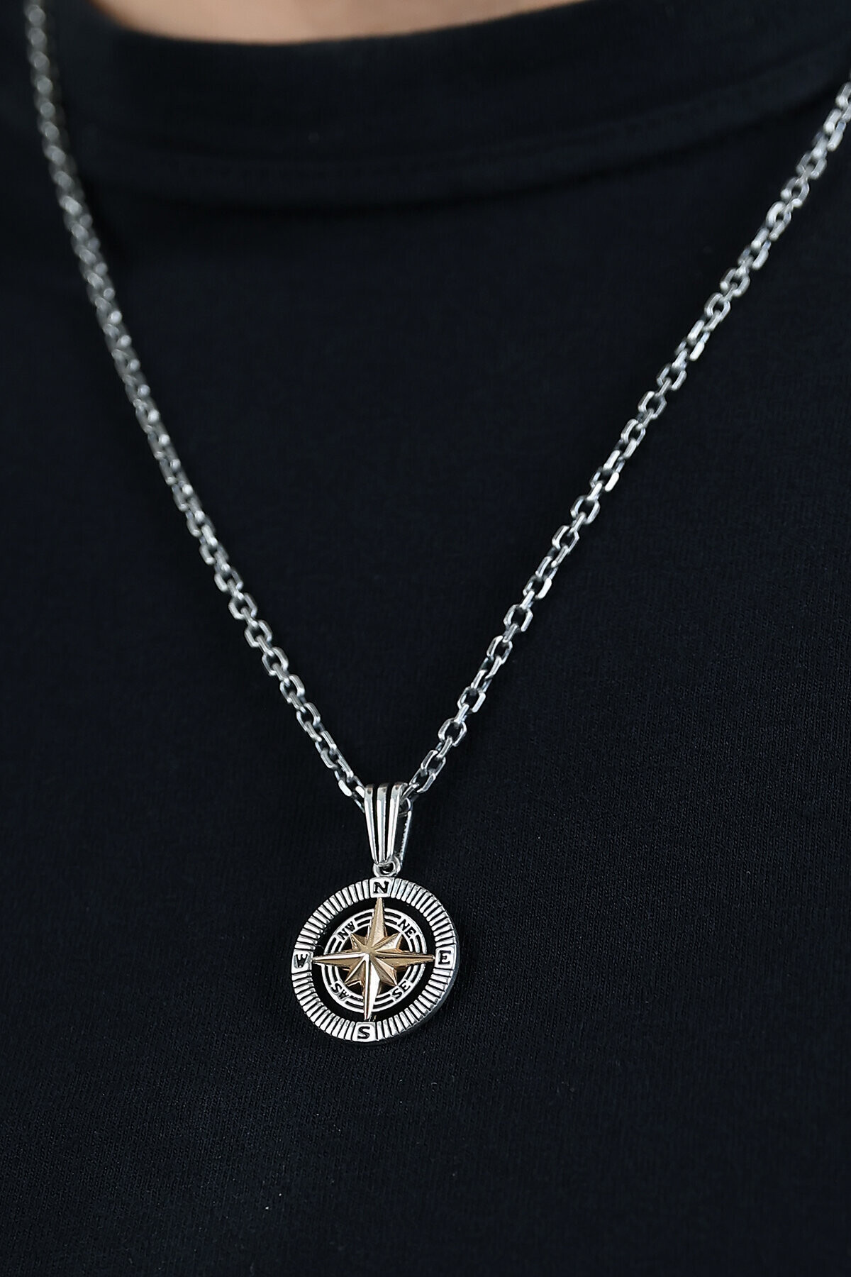 Gümüş Pusula Kolye Ucu 