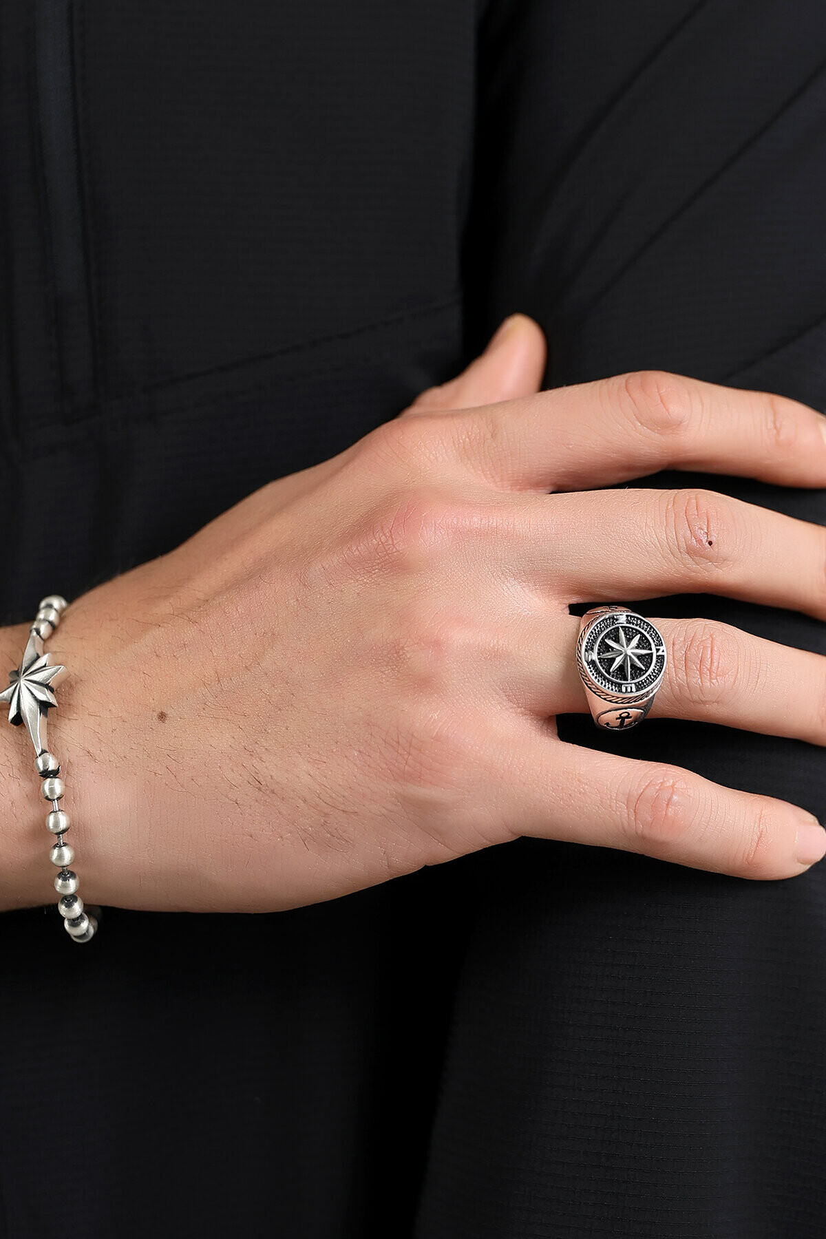 Gümüş Pusula Model Şövalye Yüzük 