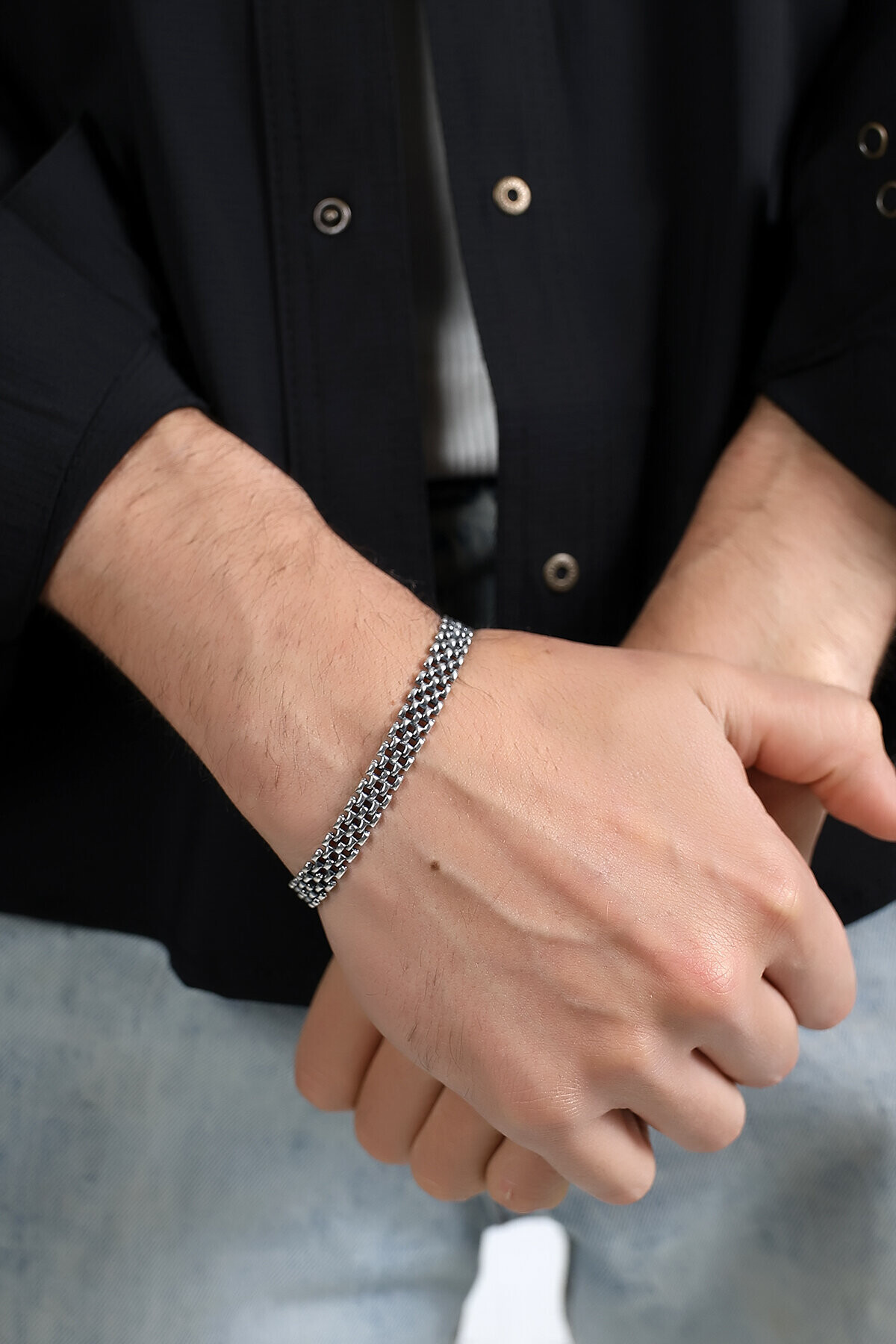 Gümüş Rolex Desenli Unisex Bileklik