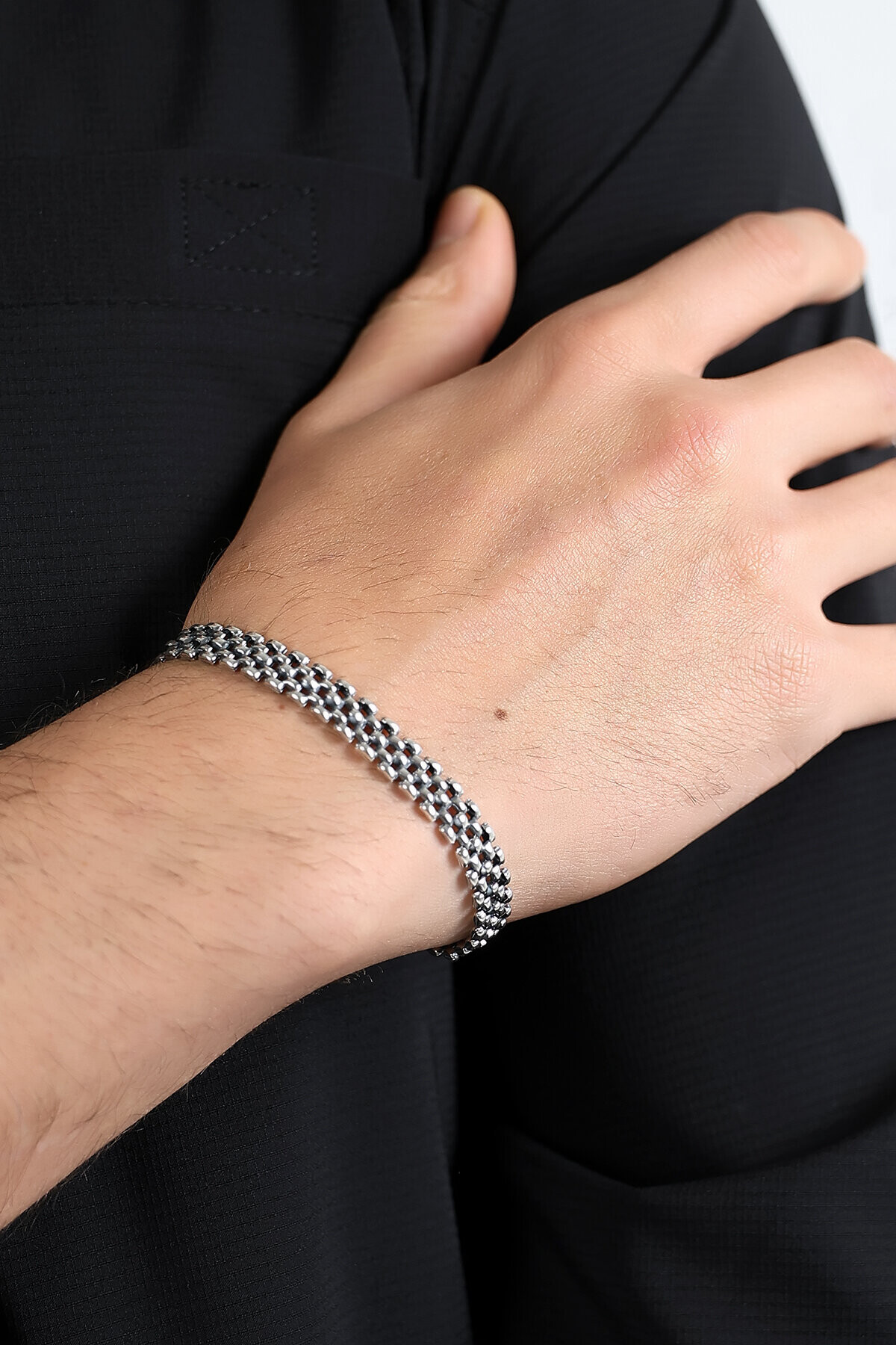 Gümüş Rolex Desenli Unisex Bileklik