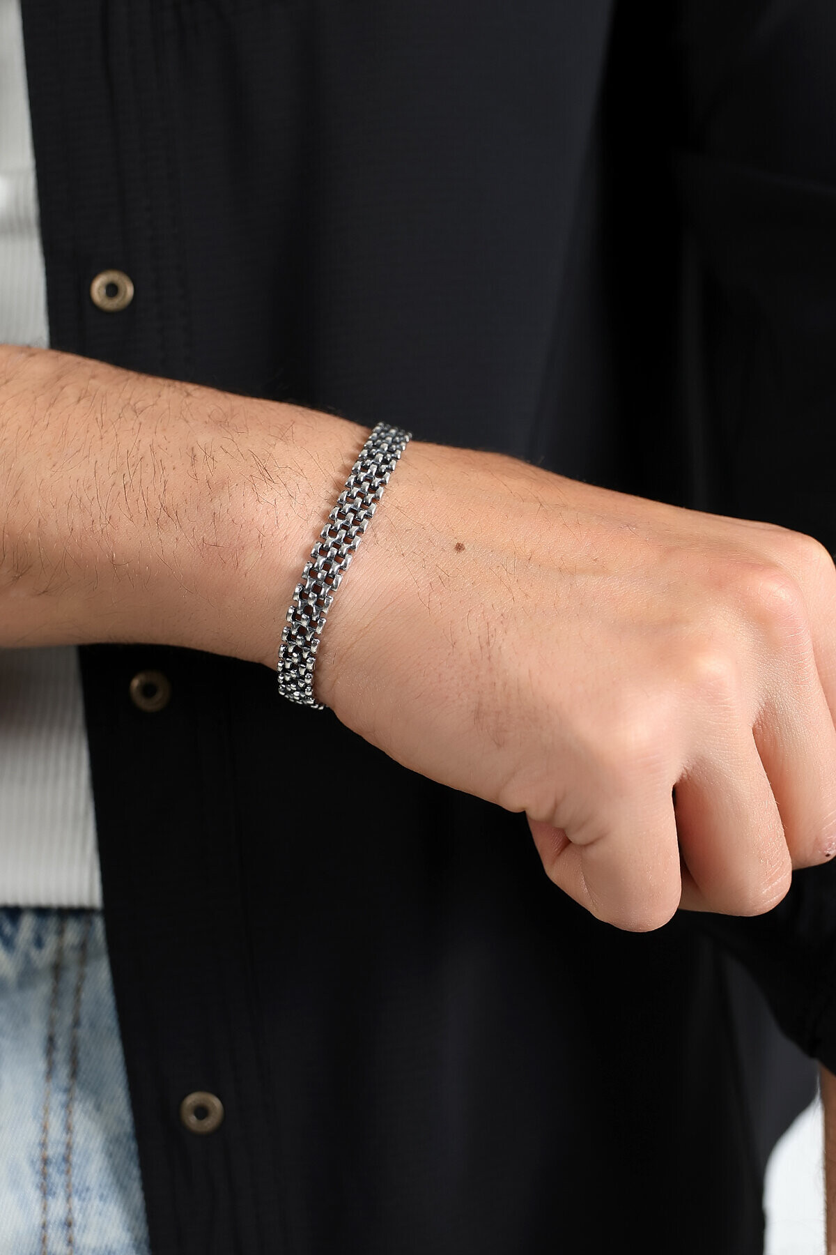 Gümüş Rolex Desenli Unisex Bileklik