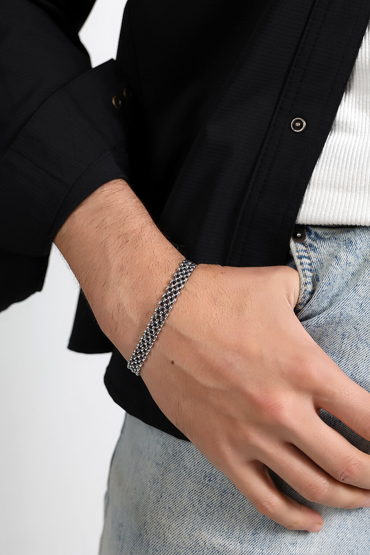 Gümüş Rolex Desenli Unisex Bileklik