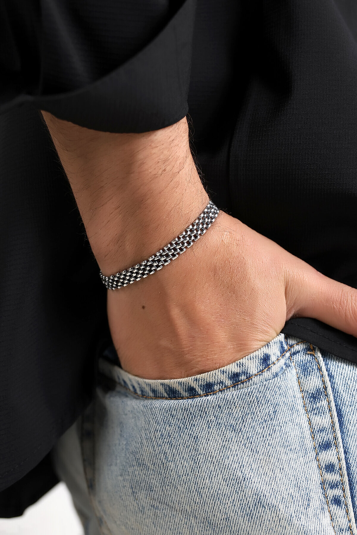 Gümüş Rolex Desenli Unisex Bileklik