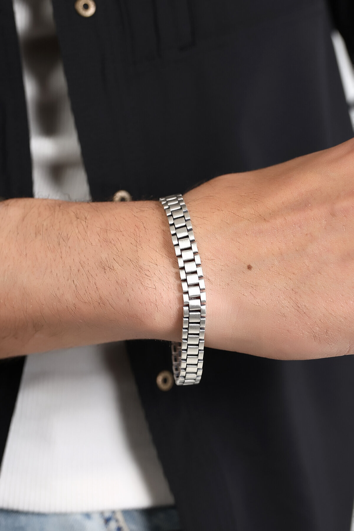 Gümüş Saat Zinciri Erkek Bileklik