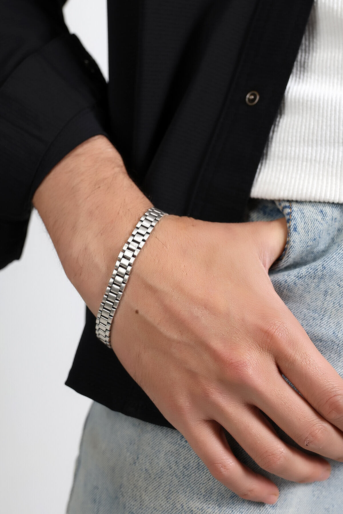 Gümüş Saat Zinciri Erkek Bileklik