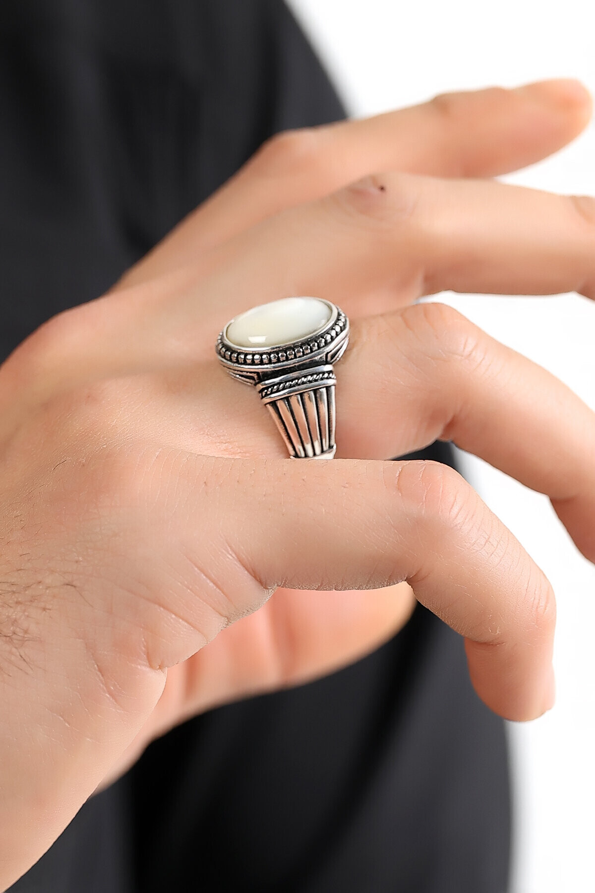 Gümüş Sedef Taşlı Desenli Yüzük