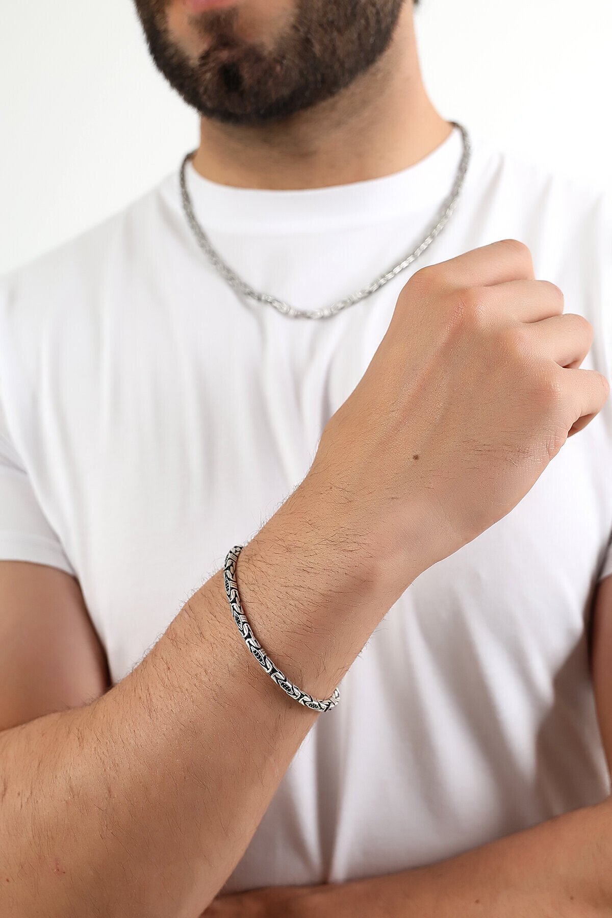 Gümüş Siyah Taşlı Oksit Kaplama Erkek Bileklik