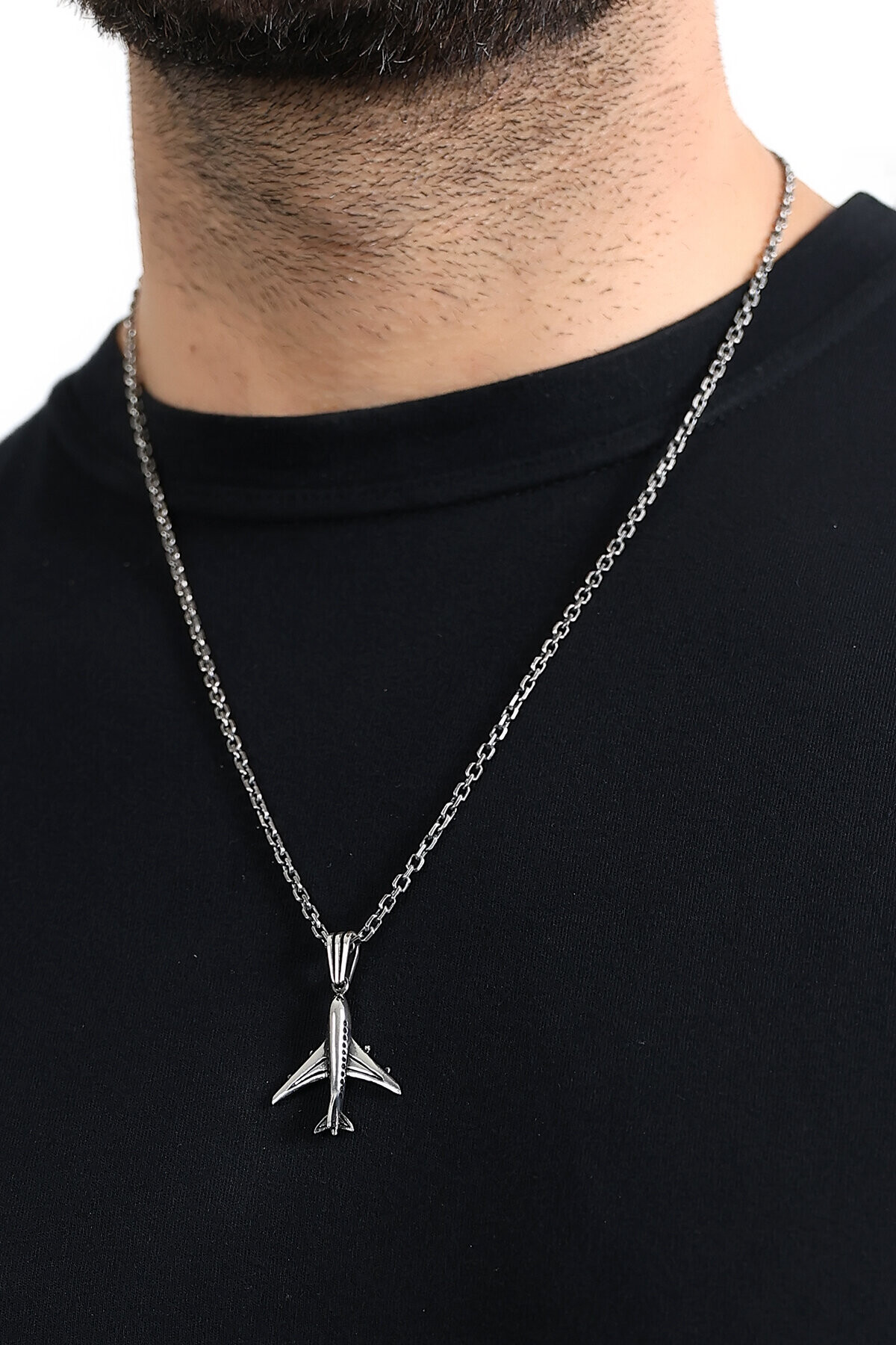  Gümüş Uçak Figürlü Kolye Ucu 