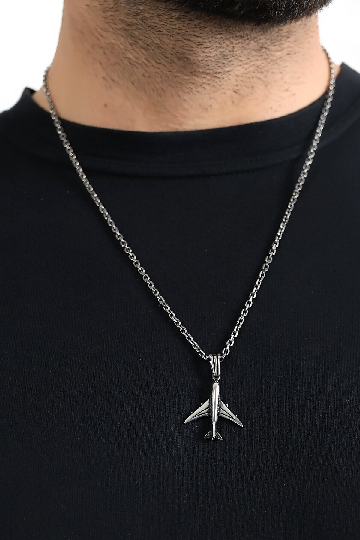  Gümüş Uçak Figürlü Kolye Ucu 