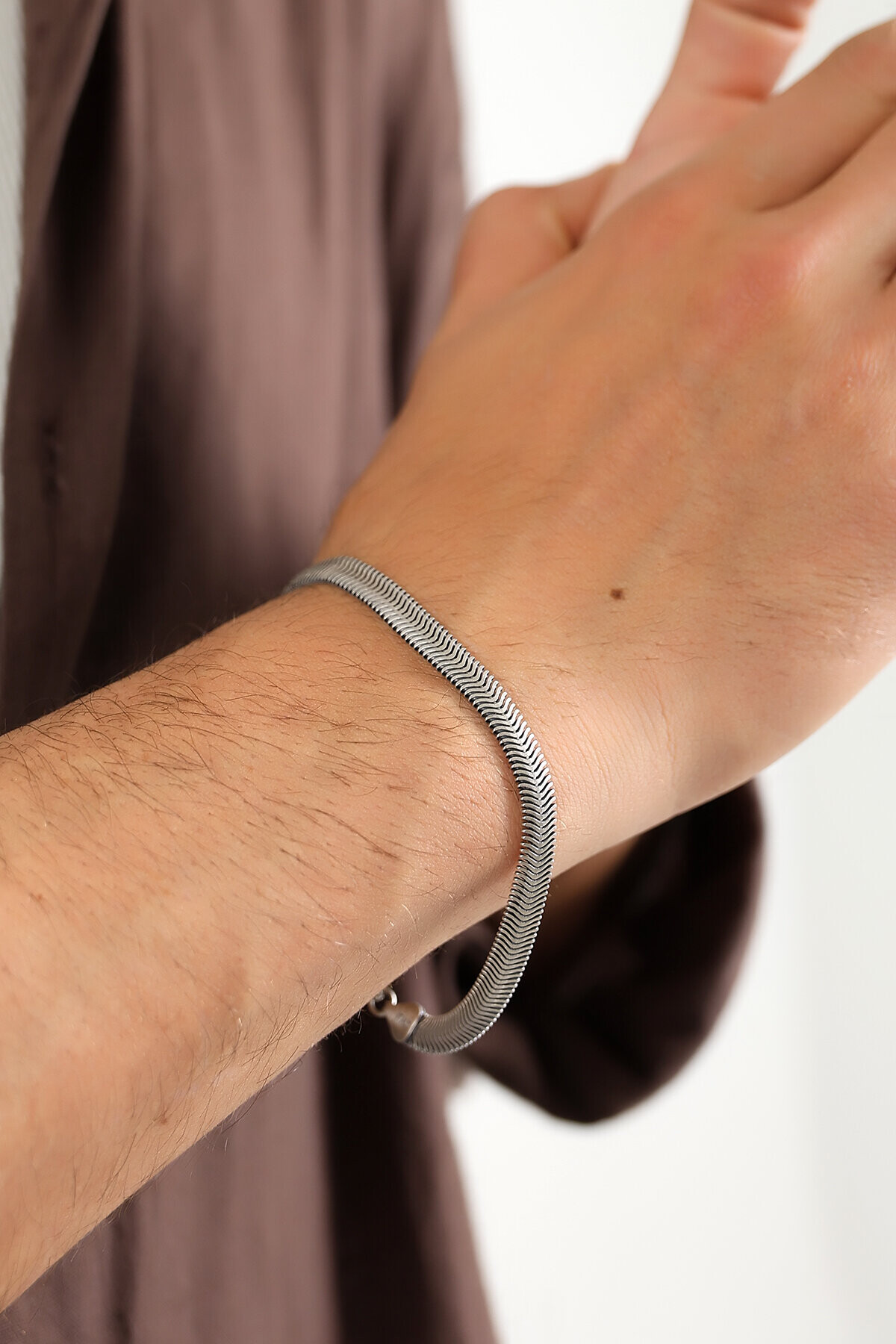 Gümüş Yassı Tilki Kuyruğu Unisex Bileklik