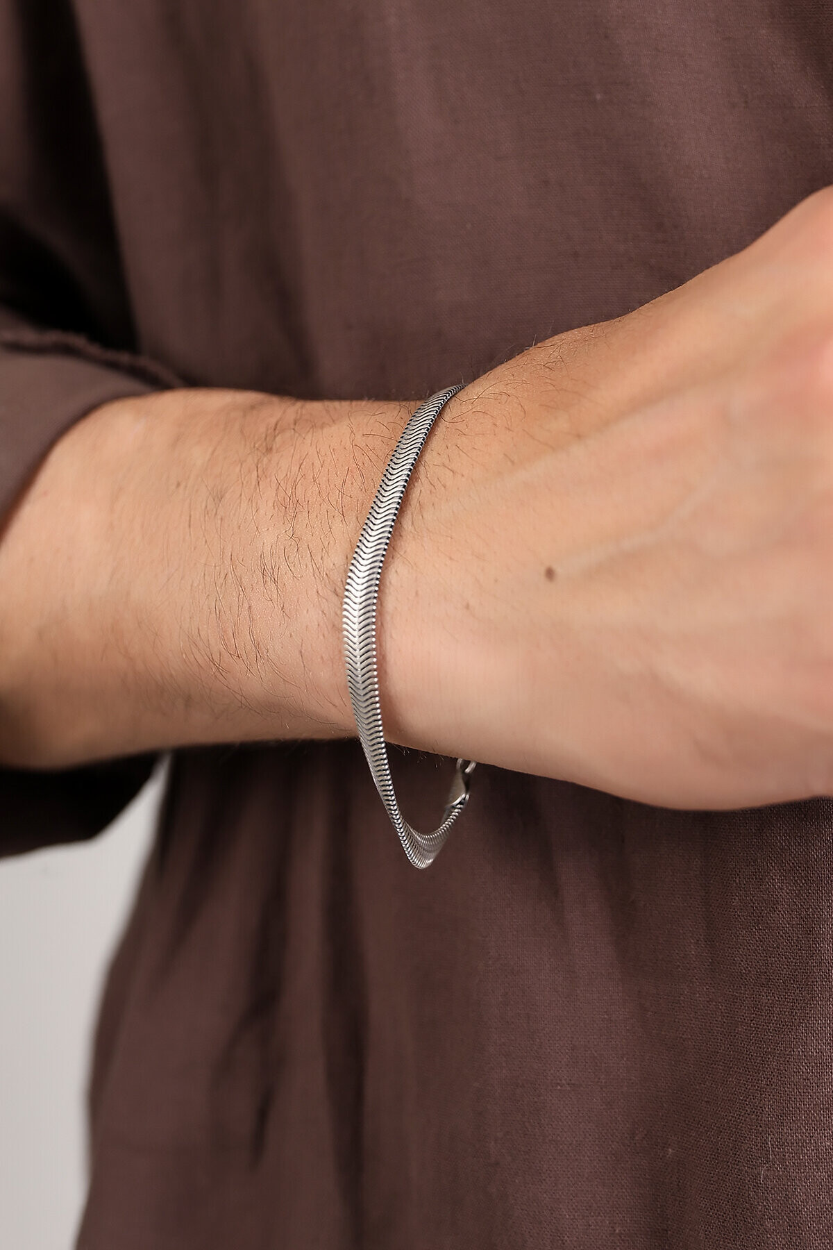 Gümüş Yassı Tilki Kuyruğu Unisex Bileklik