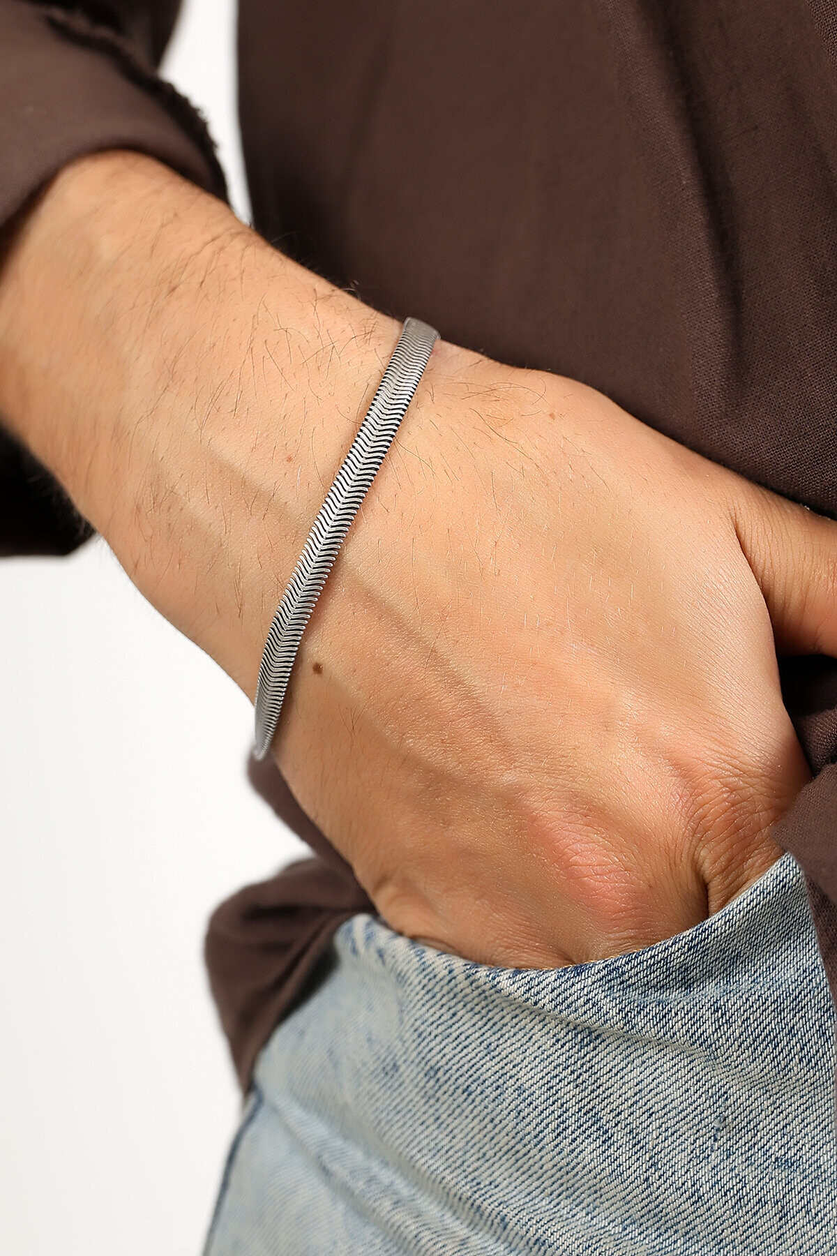 Gümüş Yassı Tilki Kuyruğu Unisex Bileklik