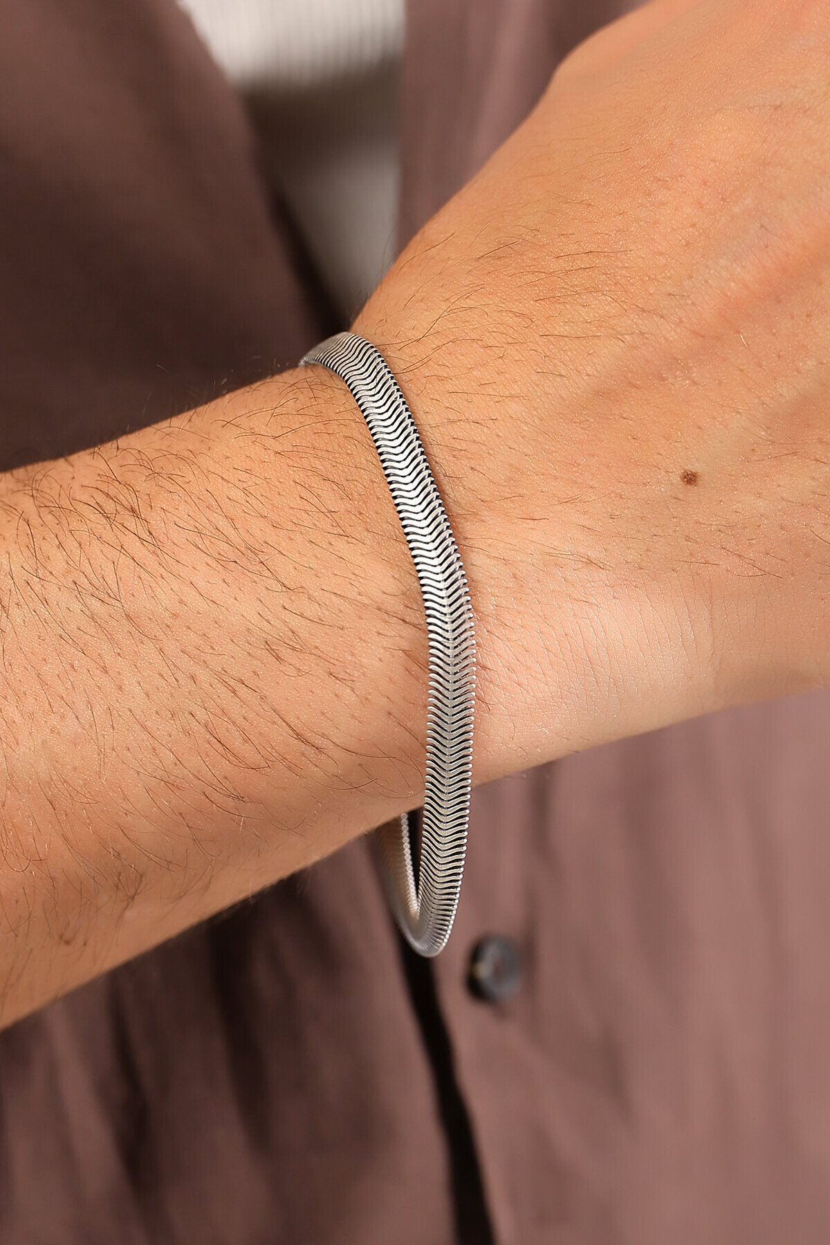 Gümüş Yassı Tilki Kuyruğu Unisex Bileklik