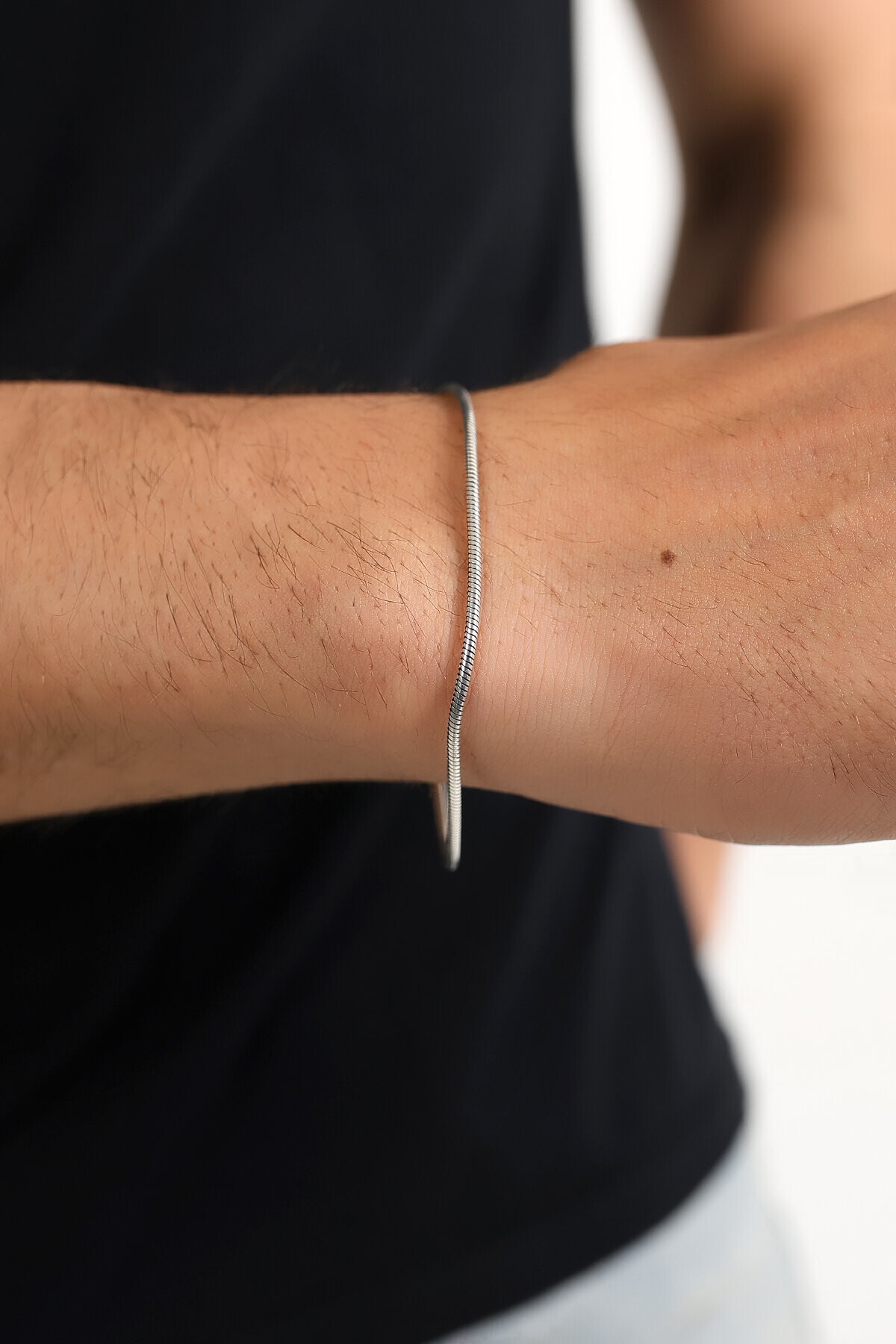 Gümüş Yılan Modelli Erkek Bileklik