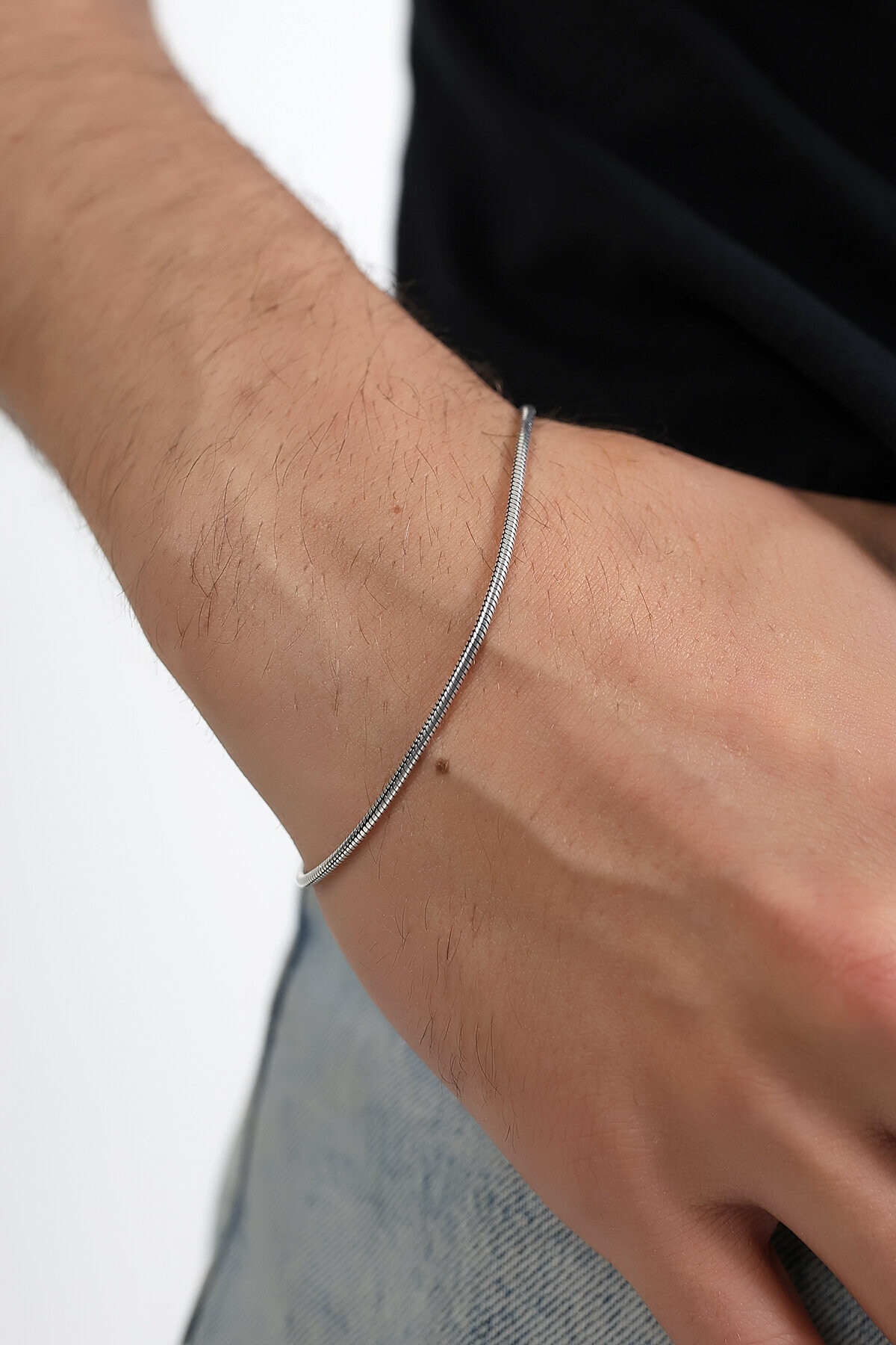 Gümüş Yılan Modelli Erkek Bileklik