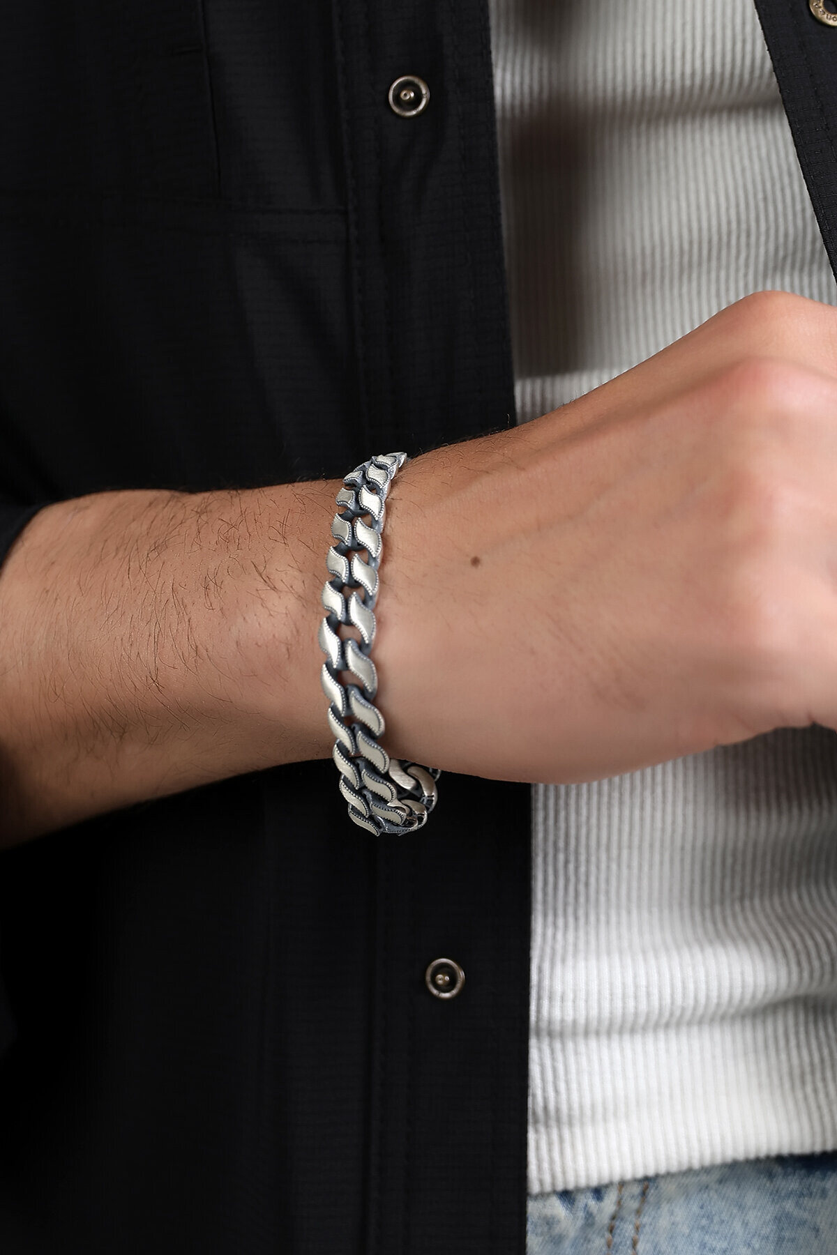 Gümüş Zırh Örgü Erkek Bileklik