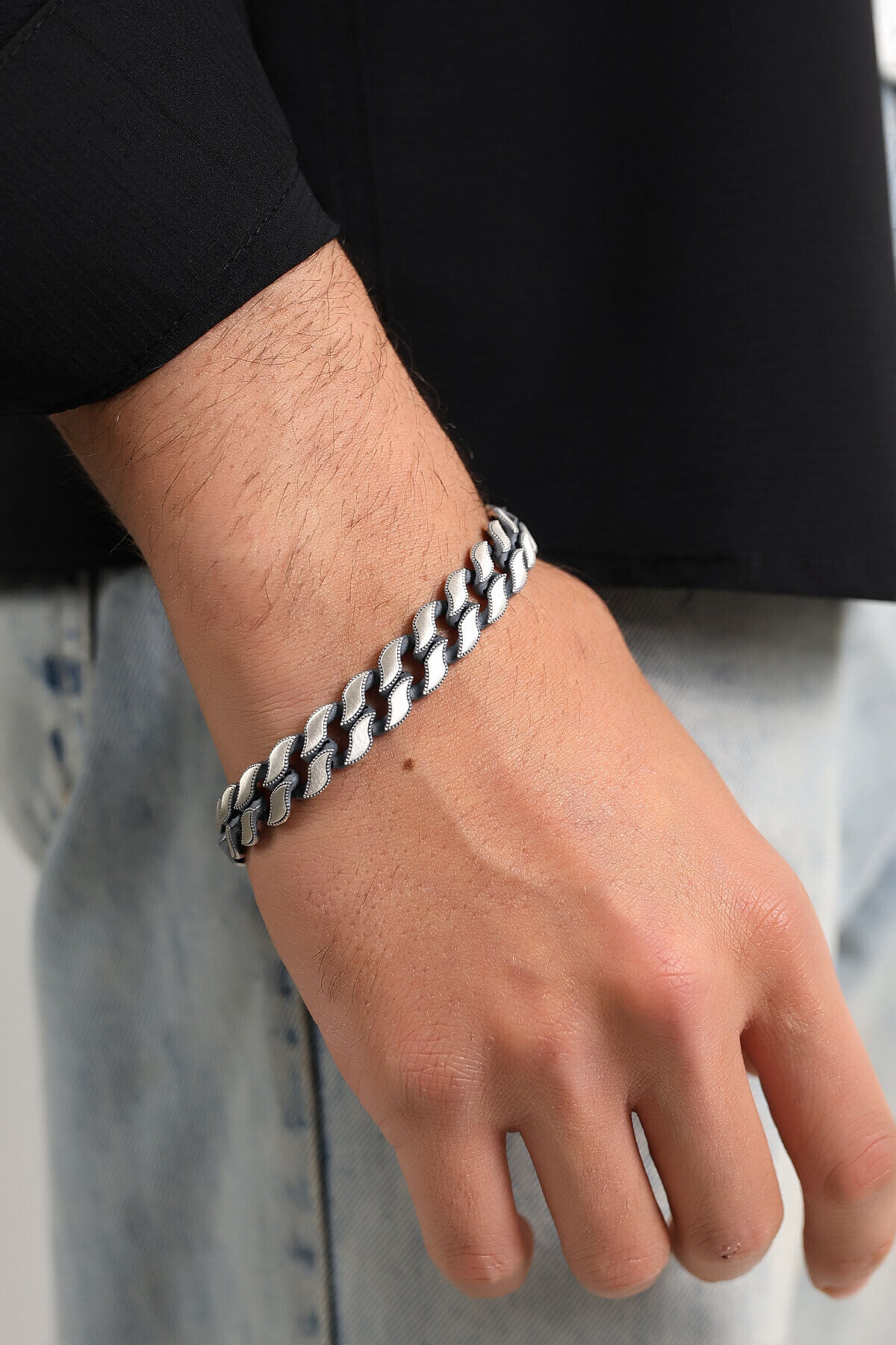 Gümüş Zırh Örgü Erkek Bileklik