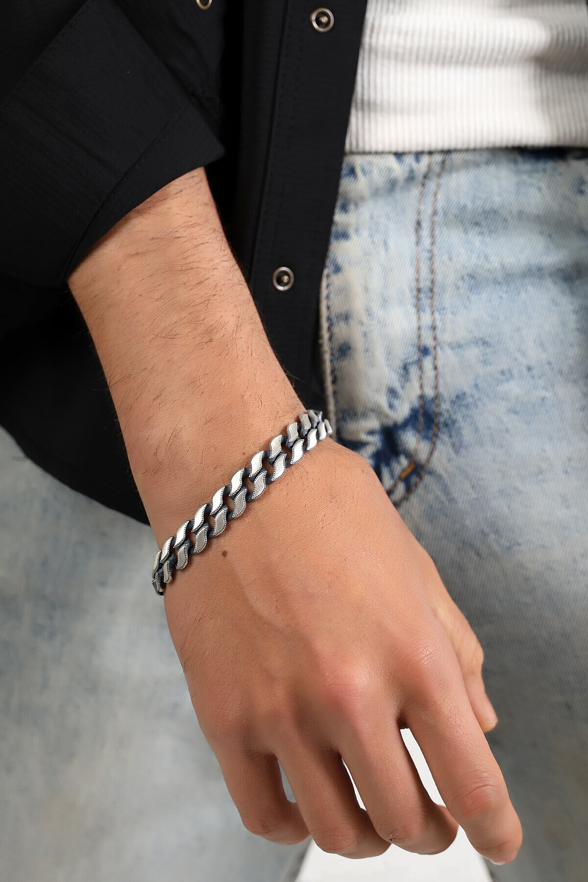 Gümüş Zırh Örgü Erkek Bileklik