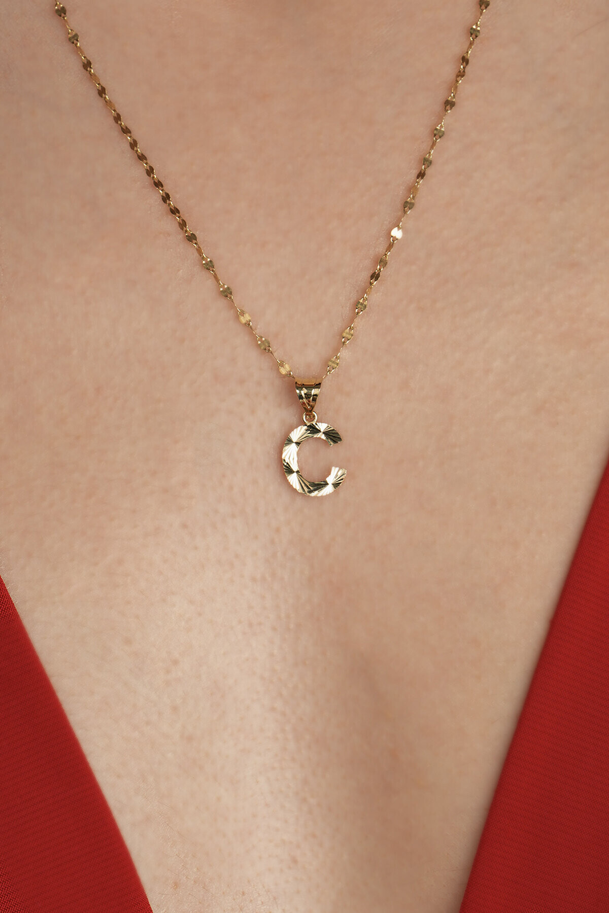 14 Ayar Altın C Harfi Kolye Ucu