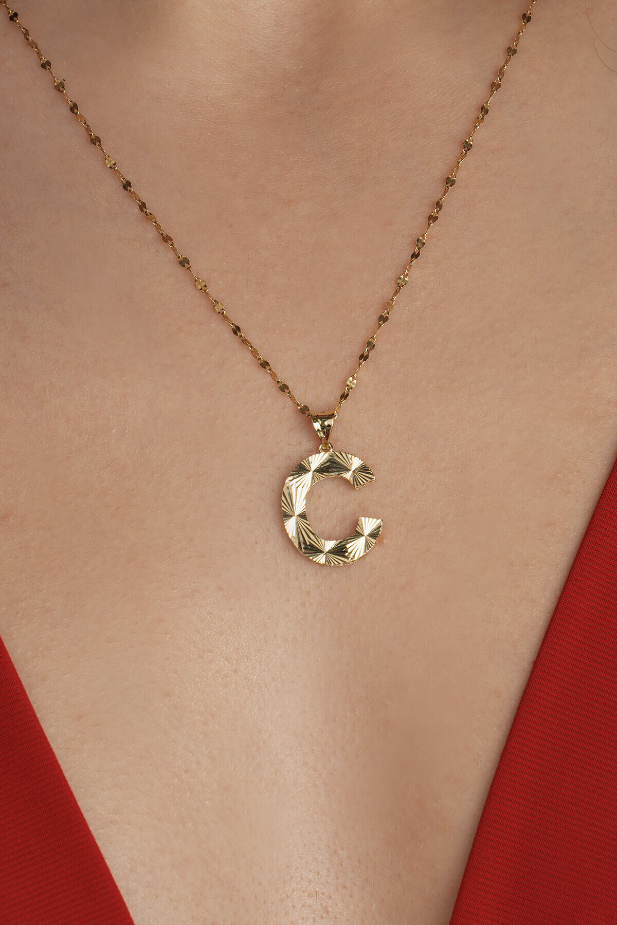 14 Ayar Altın C Harfi Kolye Ucu