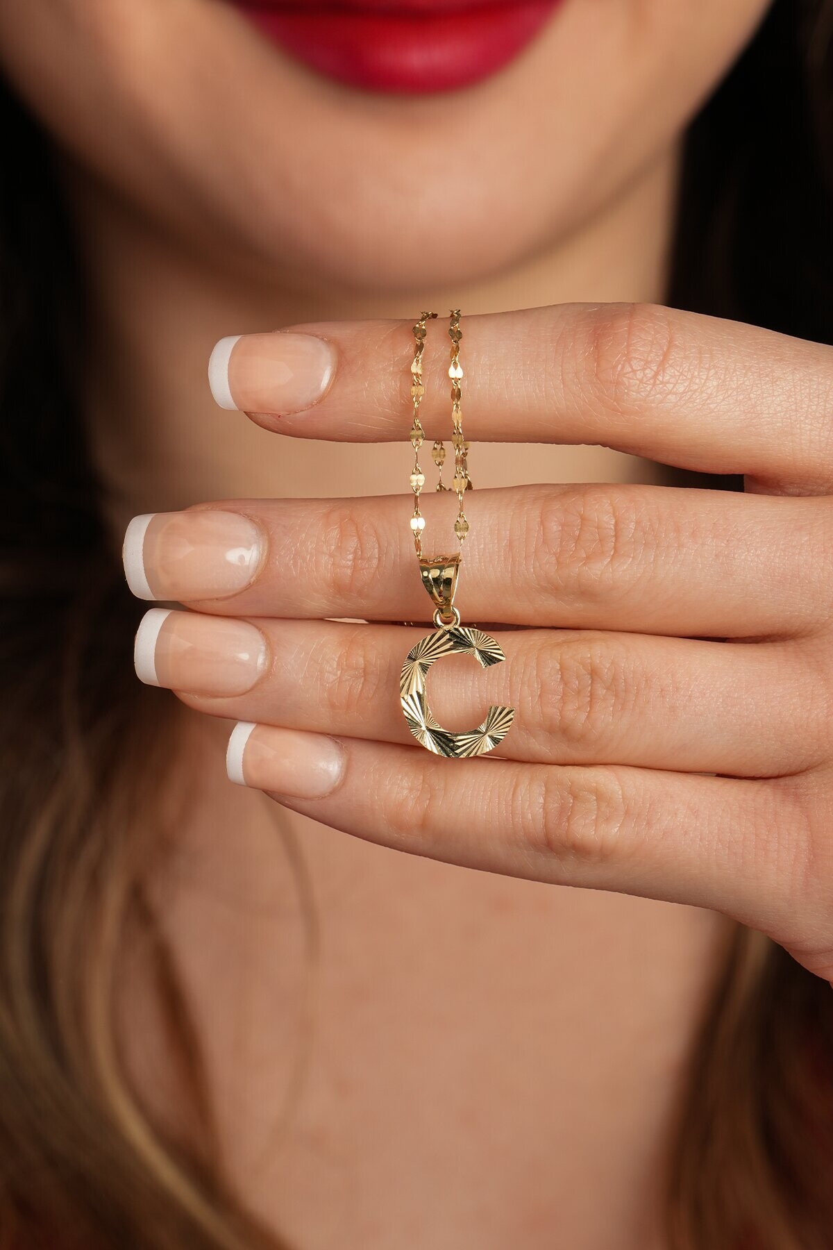 14 Ayar Altın C Harfi Kolye Ucu