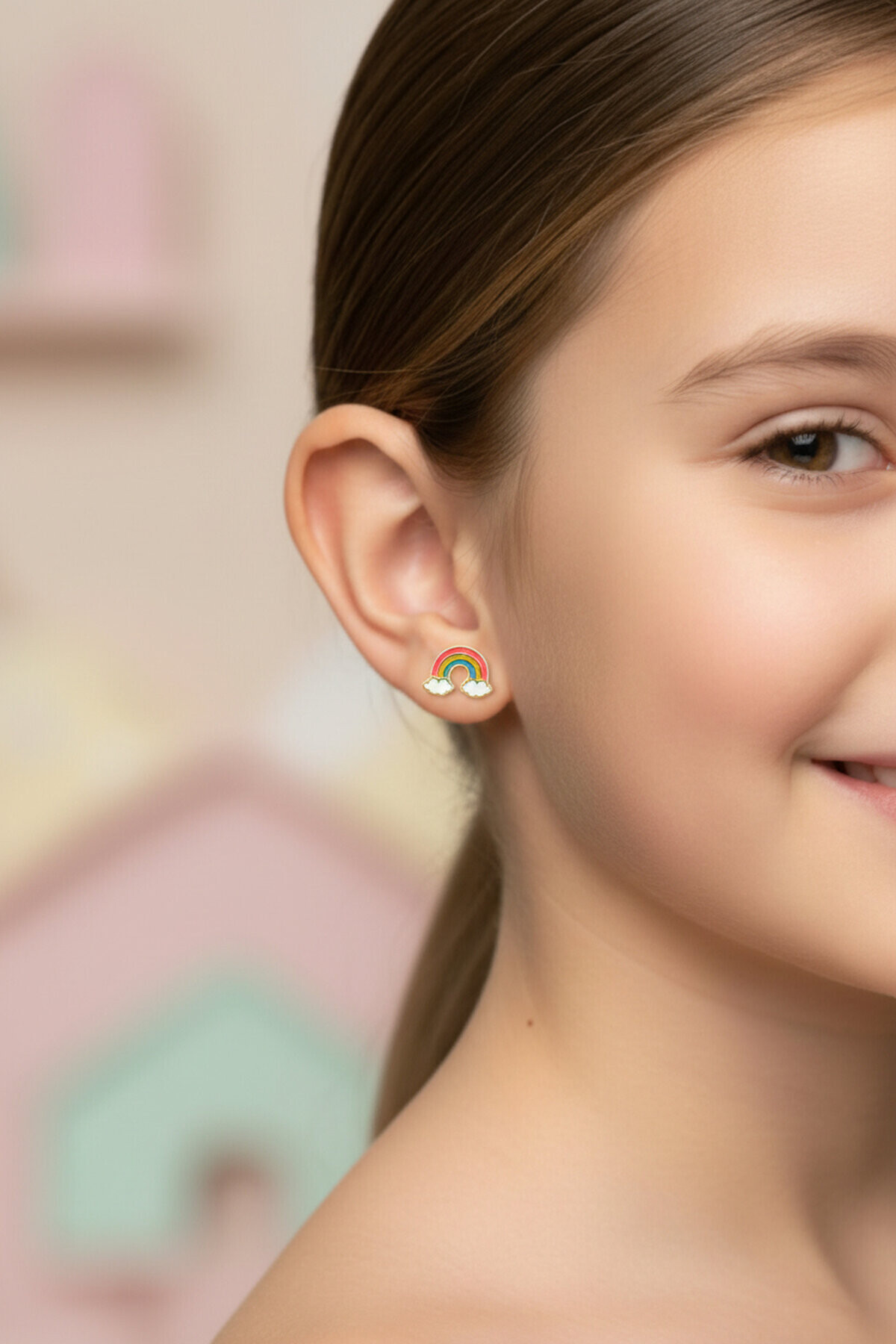 14 Ayar Altın Gökkuşağı Çocuk Küpe