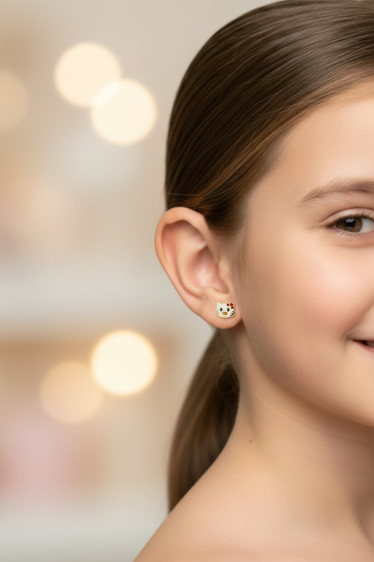 14 Ayar Altın Hello Kitty Çocuk Küpe