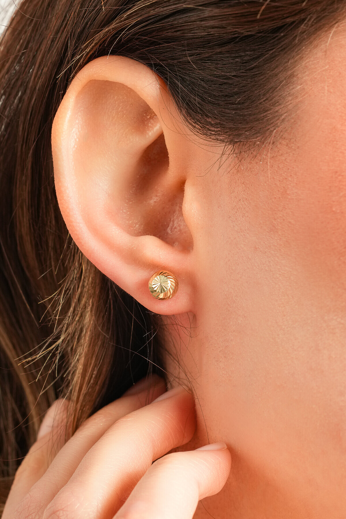 14 Ayar Altın Kalemli Top Küpe